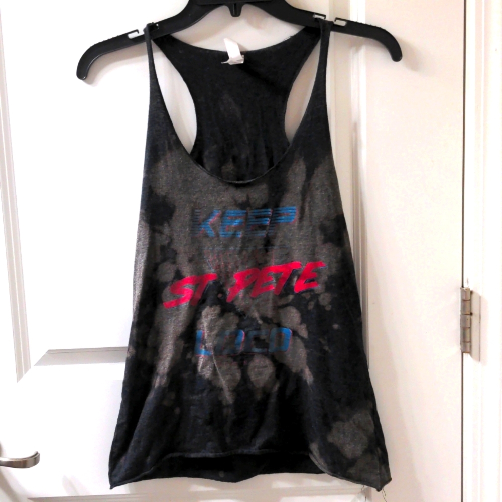 'Keep St. Pete Loco' Vaporwave Distressed Racerback Tank Top SM Reverse Tie-Dye